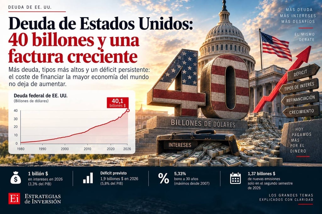 Deuda de Estados Unidos: 40 billones y una factura creciente